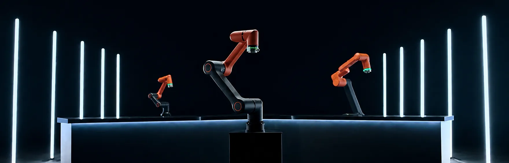 Industrial robotic arms representing Hanwha’s advanced automation and robotics solutions.