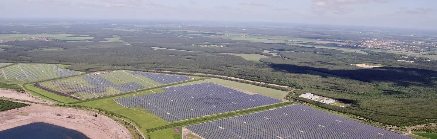 Hanwha Qcells' solar panels at the Finsterwalde Solar Park in Brandenburg, Germany