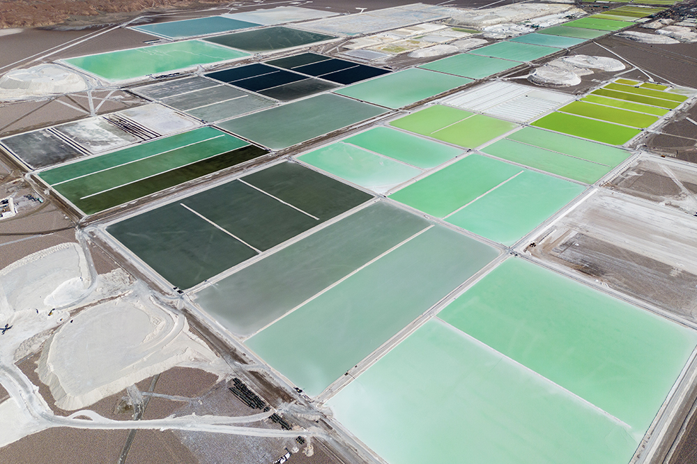 Overhead view of lithium fields in the Atacama Desert in Chile 