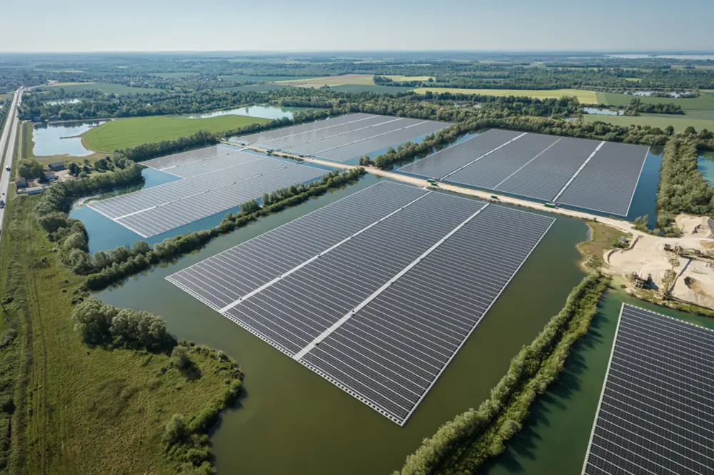 Europe's largest floating solar plant, Les Ilots Blandin, in France.