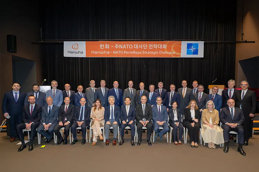 NATO delegation and Hanwha Aerospace CEO Jae-il Son during a strategic dialogue event in Seoul