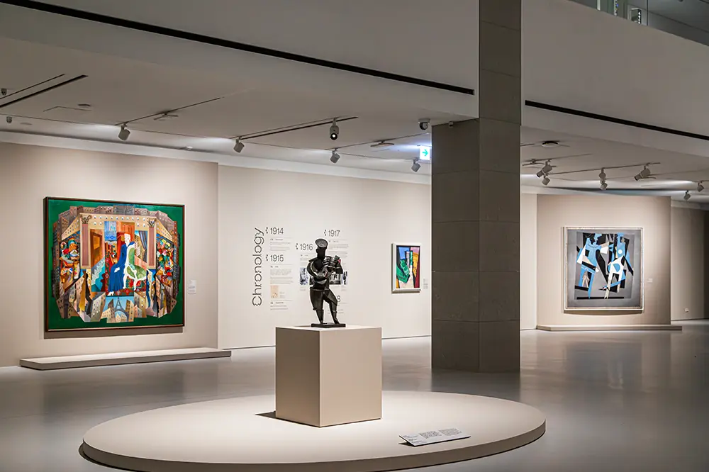 Exhibition hall with cubist artworks on display at Centre Pompidou Hanwha 