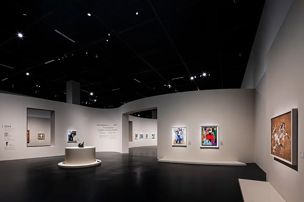Exhibition hall with cubist artworks on display at Centre Pompidou Hanwha 
