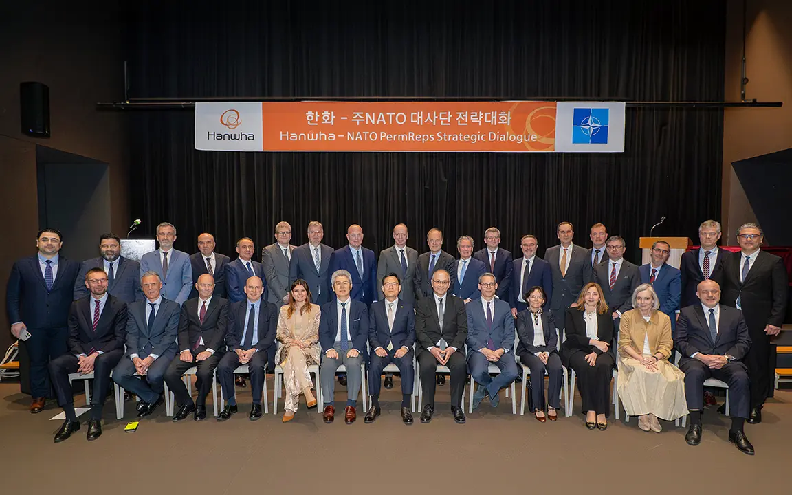 NATO delegation and Hanwha Aerospace CEO Jae-il Son during a strategic dialogue event in Seoul