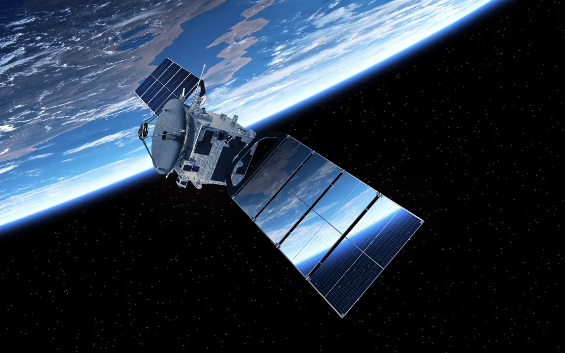 Solar-powered spacecraft orbiting Earth, representing the potential of next-generation solar technology for space applications. 